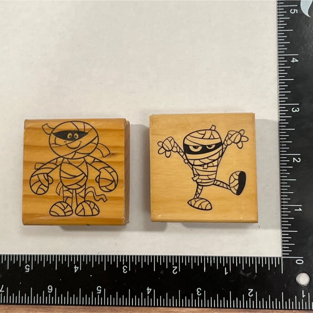 Halloween Mummy Wood Mounted Rubber Stamp Set Recollections 115465 & 409173